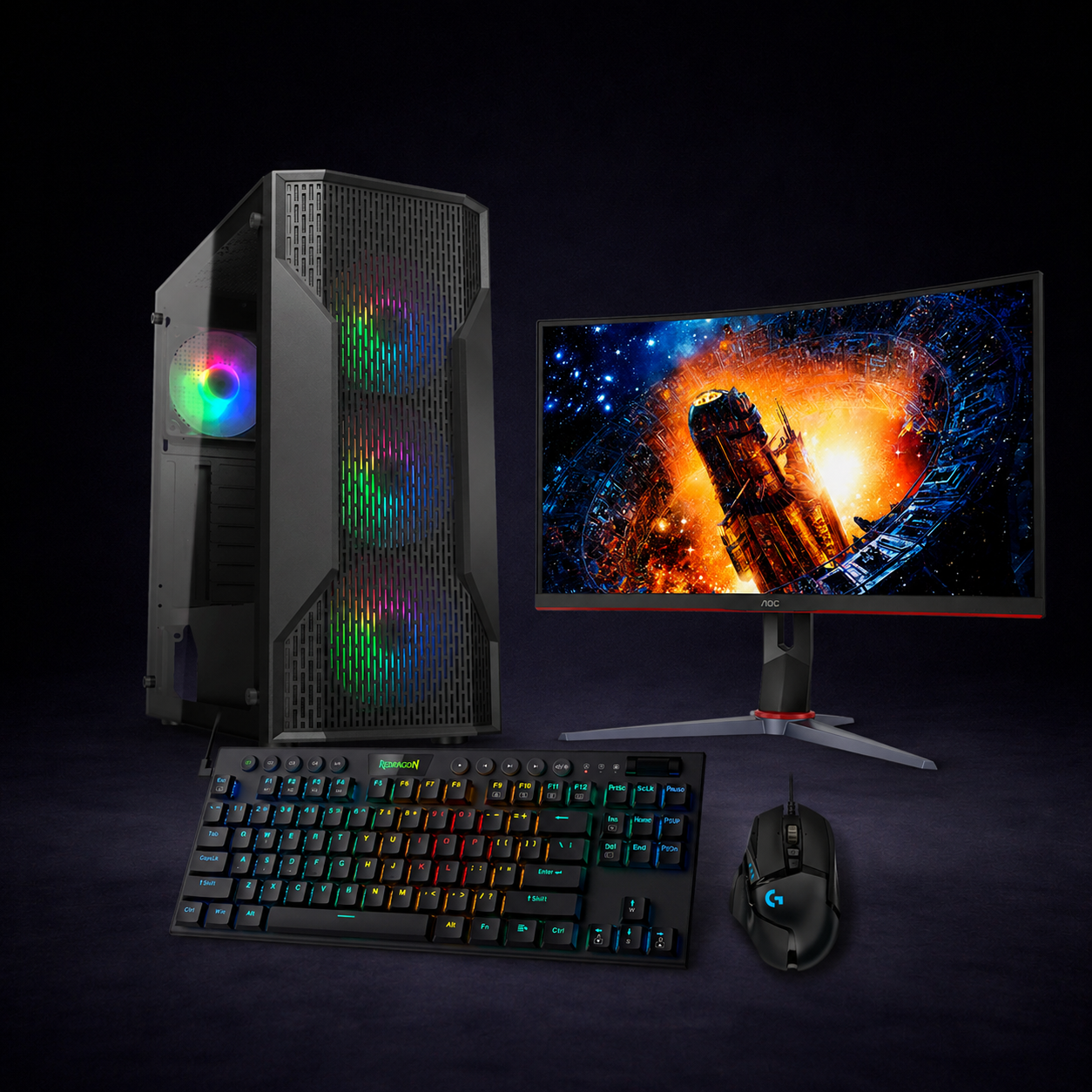 PACK Monitor 165hz + Mouse + Teclado + PC gamer RTX 5050 8GB | AMD Ryzen 5 5500 | 16GB RAM | 512GB SSD NVMe | Con WIFI y BT