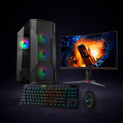 PACK Monitor 165hz + Mouse + Teclado + PC gamer RTX 5050 8GB | AMD Ryzen 5 5500 | 16GB RAM | 512GB SSD NVMe | Con WIFI y BT